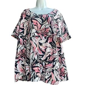 Catherines Floral Tunic T-Shirt Women's Plus 1X Multicolor Short Sleeve Casual